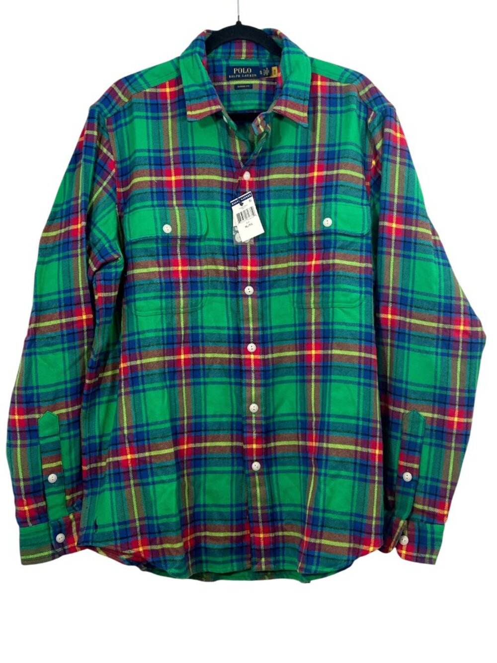 Polo Ralph Lauren Classic Fit Flannel Plaid LS Shirt Green / Red XL New